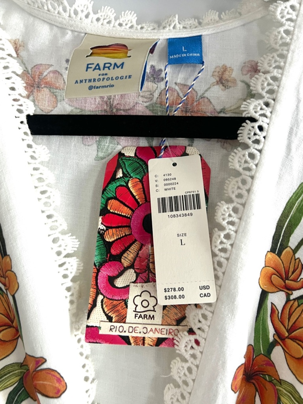 FARM Rio White Floral Printed Linen Blend Cutout Maxi Dress Size Large NWT - Picture 4 of 12
